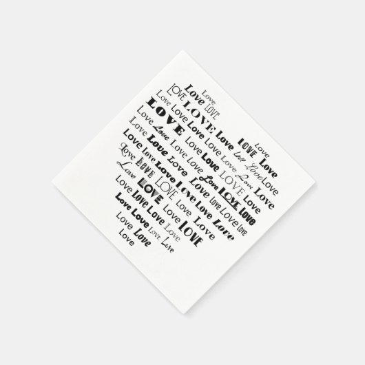 Love Heart Word Cloud - zwart en wit Servetten (Hoek)