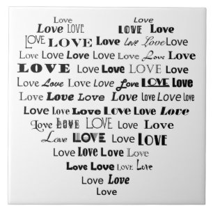 Love Heart Word Cloud - zwart en wit Tegeltje