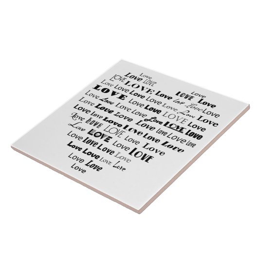 Love Heart Word Cloud - zwart en wit Tegeltje (Zijkant)