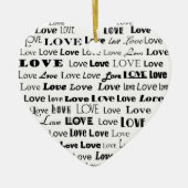 Love Heart Word Cloud - zwart Keramisch Ornament (Voorkant)