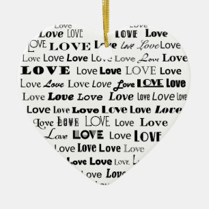 Love Heart Word Cloud - zwart Keramisch Ornament