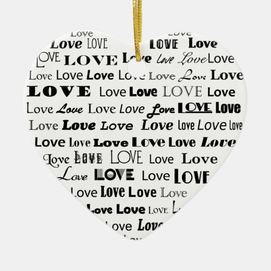 Love Heart Word Cloud - zwart Keramisch Ornament (Voorkant)