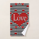 Love Hearts and Black White Stripes Bath Towel Set Bad Handdoek (Handdoek)
