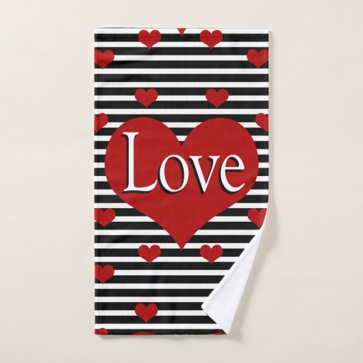 Love Hearts and Black White Stripes Bath Towel Set Bad Handdoek (Handdoek)