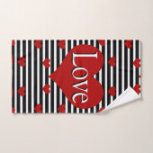 Love Hearts and Black White Stripes Bath Towel Set Bad Handdoek (Handdoek)