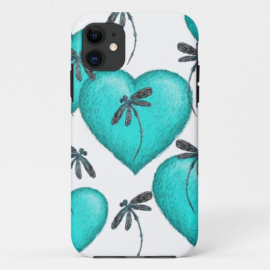 Love Hearts and Dragonflies Turquoise Case-Mate iPhone Case (Achterkant)