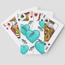 Love Hearts and Dragonflies Turquoise Speelkaarten
