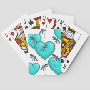 Love Hearts and Dragonflies Turquoise Speelkaarten