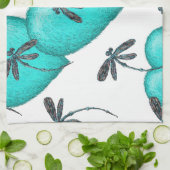 Love Hearts and Dragonflies Turquoise Theedoek (Gevouwen)
