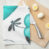 Love Hearts and Dragonflies Turquoise Theedoek (Quarter Fold)