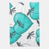 Love Hearts and Dragonflies Turquoise Theedoek (Verticaal)