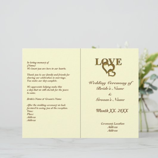 Love Hearts and Red Rose Wedding Foldable Program (Staand voorkant)