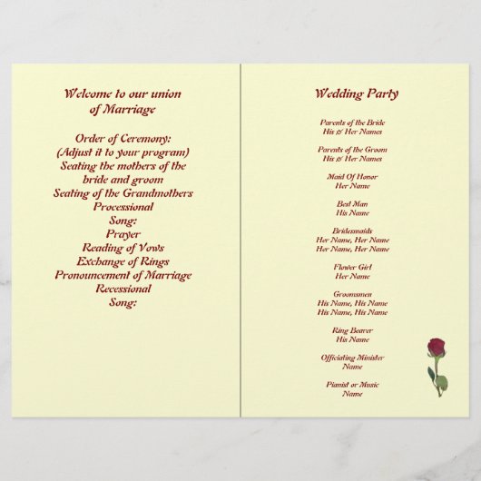 Love Hearts and Red Rose Wedding Foldable Program (Achterkant)