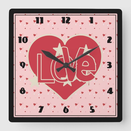 Love Hearts and Stars Vierkante Klok (Voorkant)