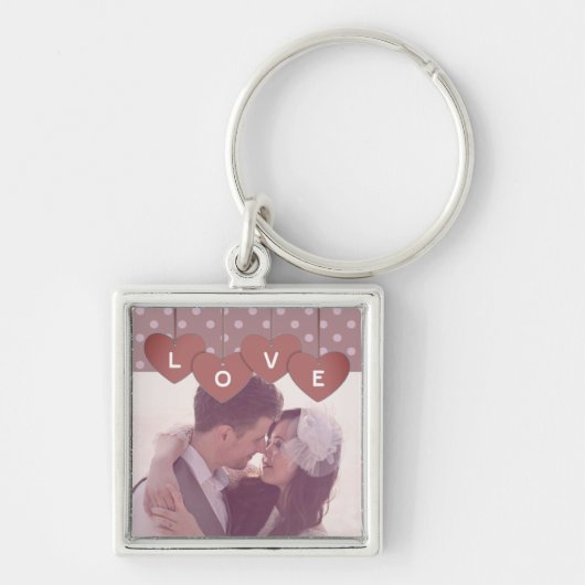 Love Hearts Banner Romantic Overlaid Custom Photo Sleutelhanger (Voorkant)