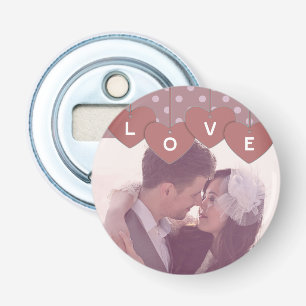 Love Hearts Banner Romantisch Overlaid Aangepaste Button Flesopener