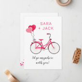 Love Hearts Bicycle Valentijn Aangepast op maat Notitiekaartje (Voorkant / Achterkant in situ)