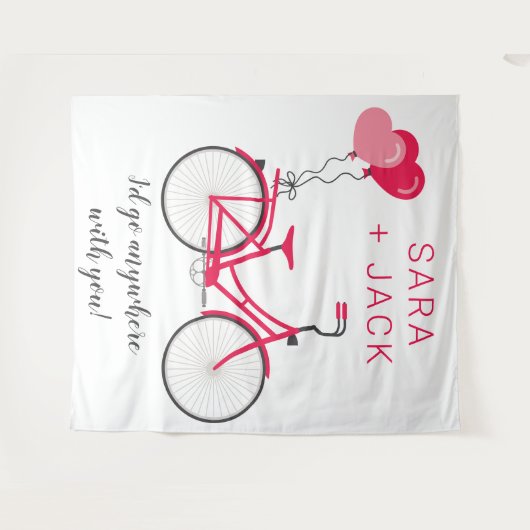 Love Hearts Bicycle Valentijn Aangepast op maat Wandkleed (Voorkant (horizontaal))