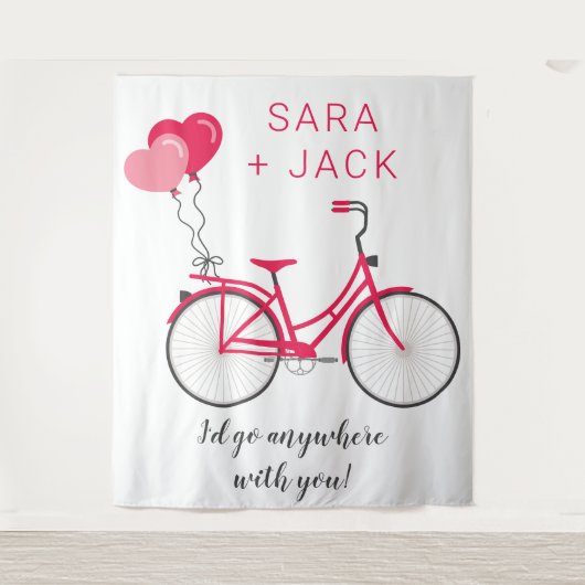 Love Hearts Bicycle Valentijn Aangepast op maat Wandkleed (Voorkant)