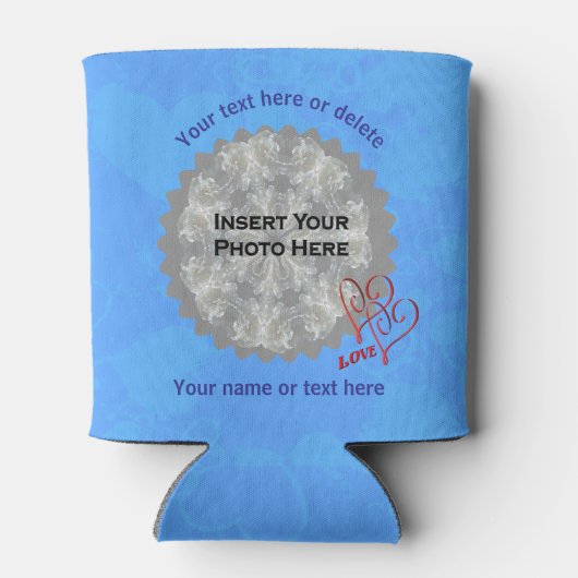 Love Hearts Blue Gepersonaliseerde foto Blikjeskoeler (Achterkant)