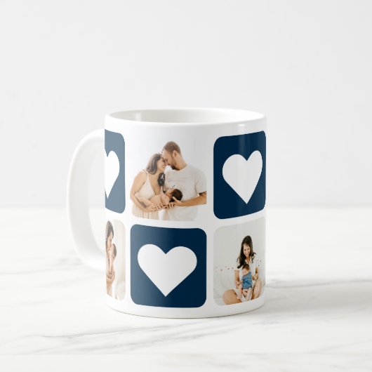 Love Hearts Blue Photo Collage Mok (Voorkant links)