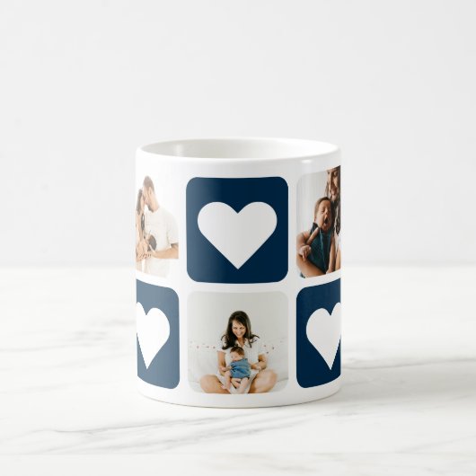 Love Hearts Blue Photo Collage Mok (Center)