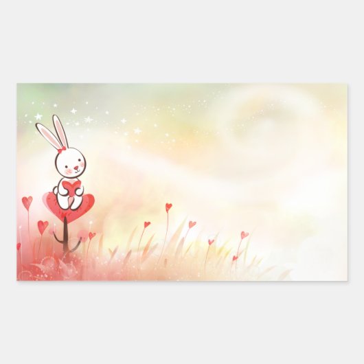 Love Hearts Bunny Rechthoekige Sticker (Voorkant)