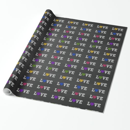 Love Hearts Chalkboard Wrapping Paper Cadeaupapier (Uitgerold)