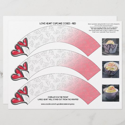 Love Hearts Cupcake Cosie - Red (Voorkant / Achterkant)