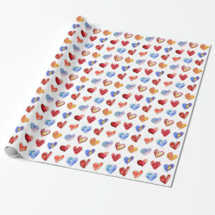 Love Hearts Design Blue Red Colorful Cadeaupapier