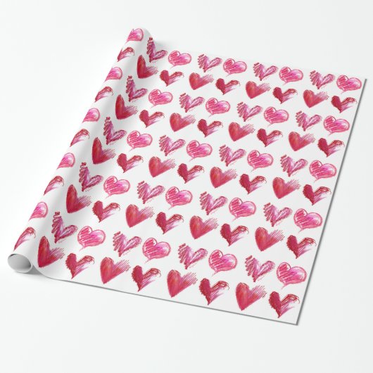Love Hearts Design Reds Pink Cadeaupapier (Uitgerold)