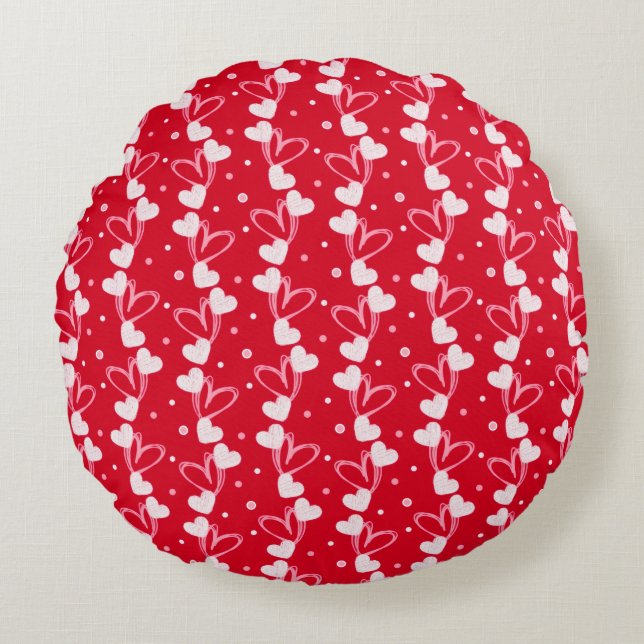 Love Hearts Doddles, Red Round Pillow Rond Kussen (Voorkant)