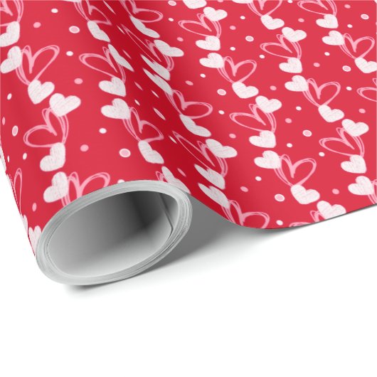 Love Hearts Doddles, Red, Wrapping Paper Cadeaupapier (Rol Hoek)