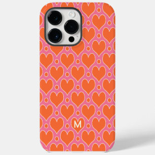 Love Hearts en Polka Dots motief in Roze, Oranje iPhone 14 Pro Max Hoesje