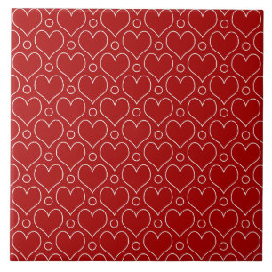 Love Hearts en Polka Dots patroon in Rood & Wit Tegeltje
