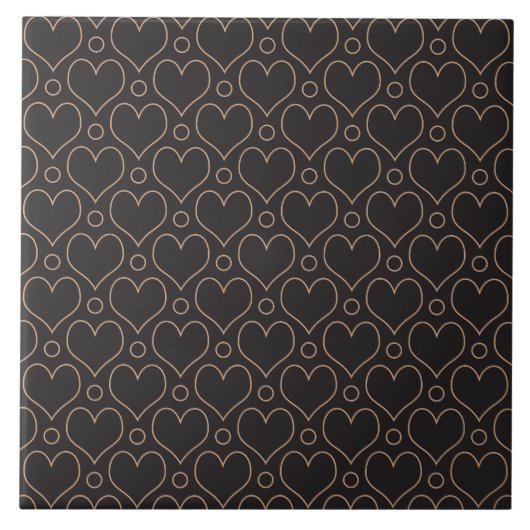 Love Hearts en Polka Dots patroon in Tan & Black Tegeltje (Voorkant)