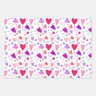 Love Hearts Engaged Jubileum Striped Pink Gift Inpakpapier Vel