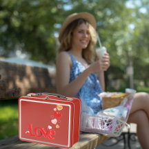 Love & Hearts Gepersonaliseerde Rode Metalen Lunch