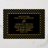 Love Hearts Gold Black Wedding Folie Uitnodiging (Voorkant)