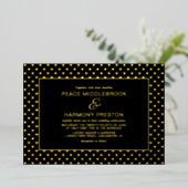 Love Hearts Gold Black Wedding Folie Uitnodiging (Staand Voorkant)