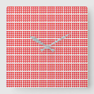 Love Hearts Gridpatroon Rood door Geel Ombre Vierkante Klok