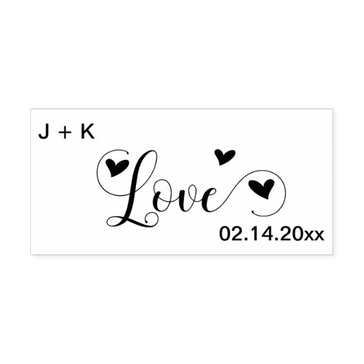 Love Hearts Initialen en datum Rubberstempel (Afrduk)