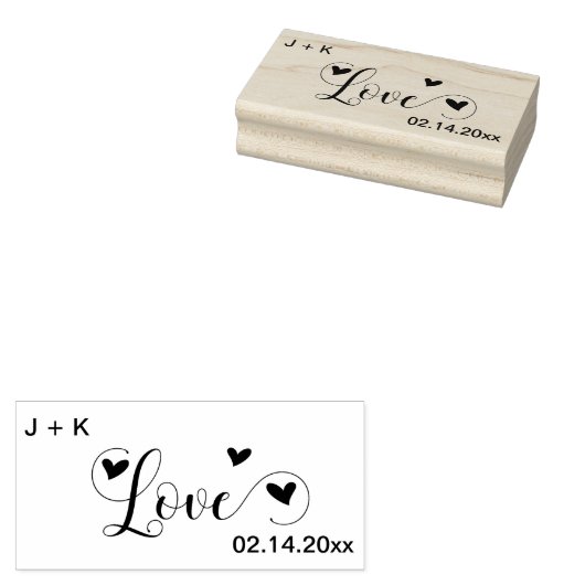 Love Hearts Initialen en datum Rubberstempel (Gestempeld)