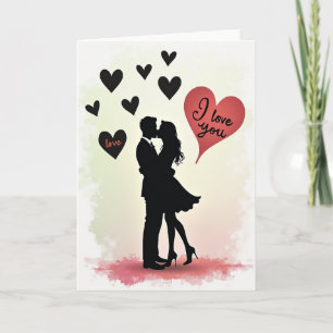 Love Hearts Kiss Couple Matte Kaart