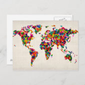 Love Hearts Map of the Wereldkaart Briefkaart (Voorkant / Achterkant)