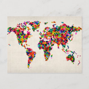Love Hearts Map of the Wereldkaart Briefkaart