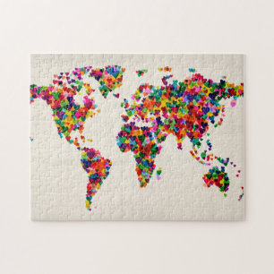 Love Hearts Map of the Wereldkaart Legpuzzel