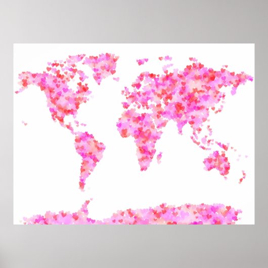 Love Hearts Map of the Wereldkaart Poster (Voorkant)