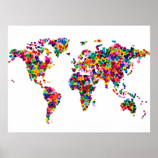 Love Hearts Map of the Wereldkaart Poster (Voorkant)