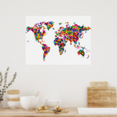 Love Hearts Map of the Wereldkaart Poster (Keuken)